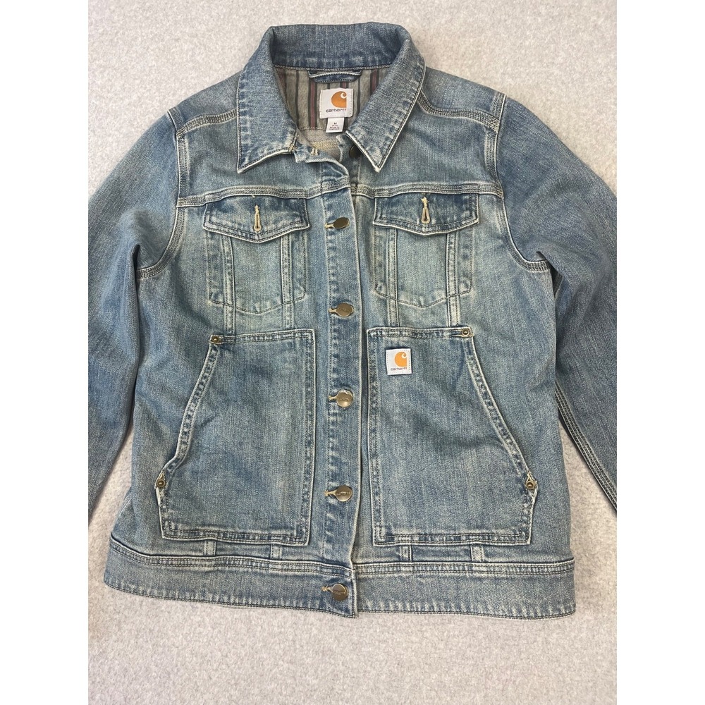 Carhartt Benson Denim Jacket Womens M Blanket Lined Button Up Rugged Flex - Picture 9 of 14